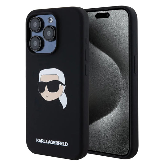 Custodia MagSafe per Apple iPhone 15 Pro, Karl Lagerfeld, Silicone Karl's Head, Nera