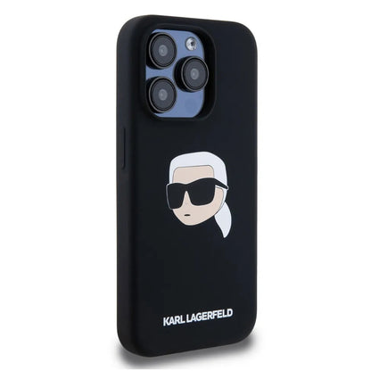 Custodia MagSafe per Apple iPhone 15 Pro, Karl Lagerfeld, Silicone Karl's Head, Nera