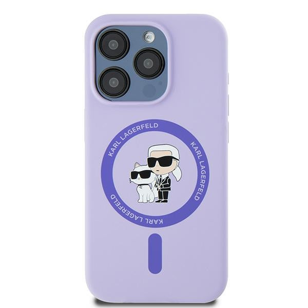 Custodia MagSafe per Apple iPhone 15 Pro, Karl Lagerfeld, Silicone Ring Karl & Choupette, Viola
