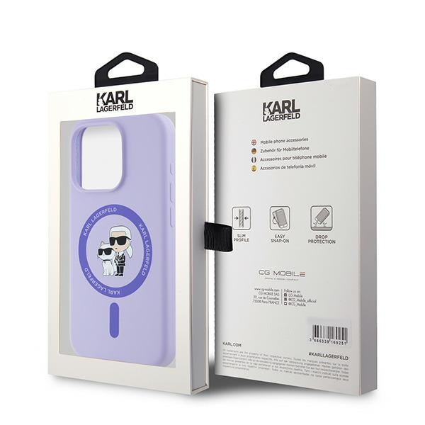 Custodia MagSafe per Apple iPhone 15 Pro, Karl Lagerfeld, Silicone Ring Karl & Choupette, Viola