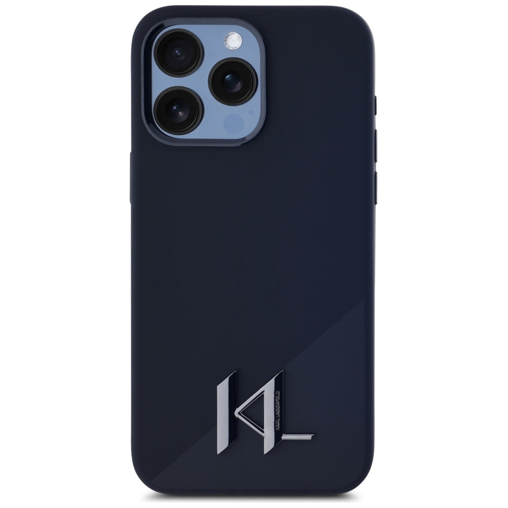 MagSafe Case for Apple iPhone 15 Pro, Karl Lagerfeld, Silicone Shadow Metal Initial, Black