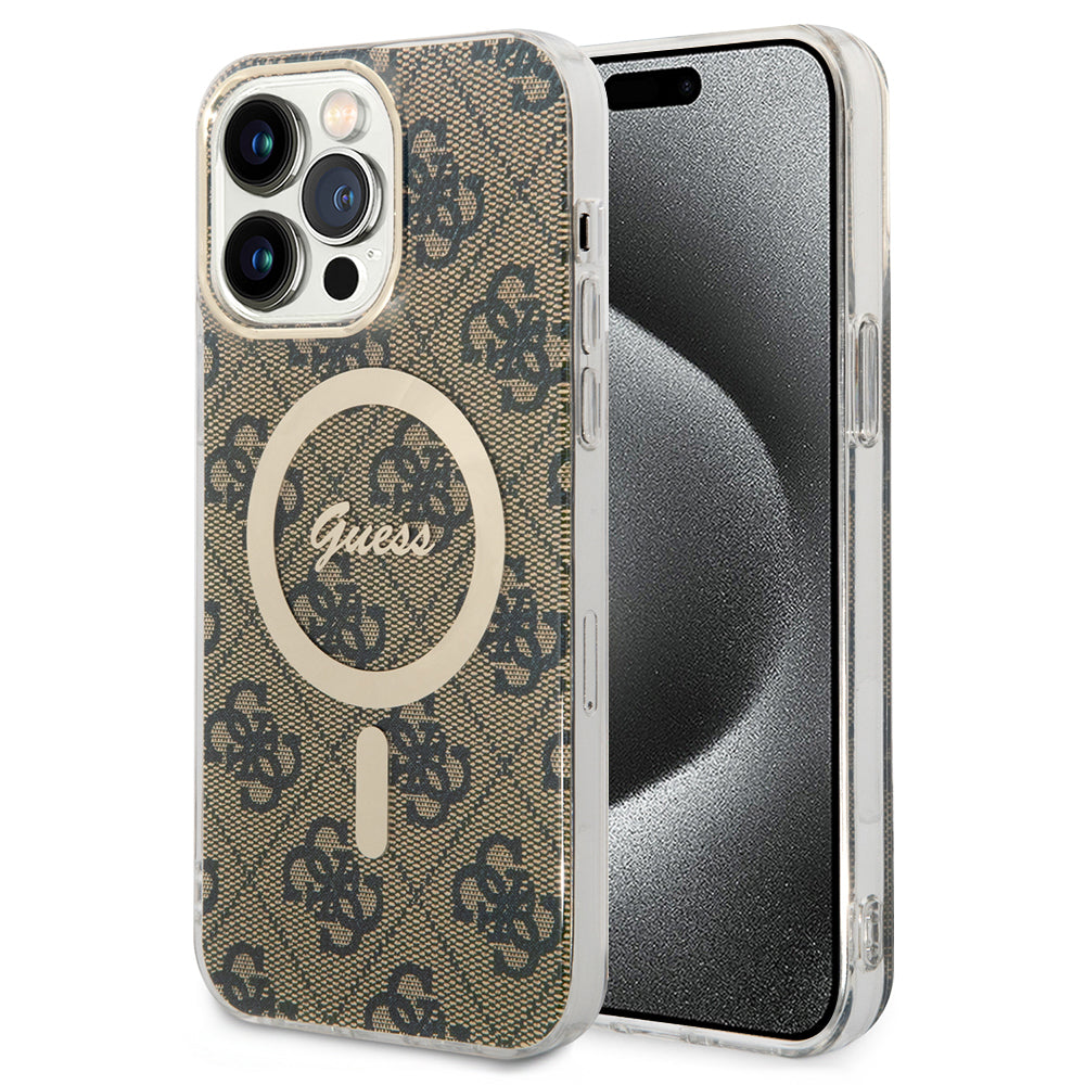 Custodia MagSafe per Apple iPhone 15 Pro Max, Guess, 4G IML, Marrone GUHMP15XH4STW