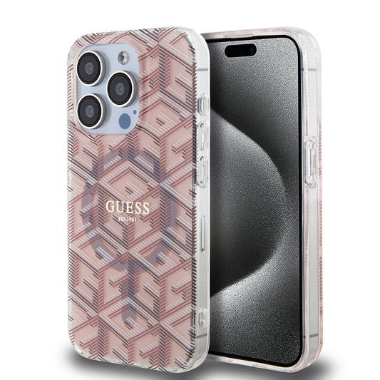 Custodia MagSafe per Apple iPhone 15 Pro Max, Guess, IML Gcube, Rosa