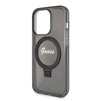 Custodia MagSafe per Apple iPhone 15 Pro Max, Guess, IML Ring Stand Glitter, Nera