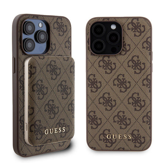 Custodia MagSafe per Apple iPhone 15 Pro Max, Guess, Powerbank 4G Metal Logo, Marrone