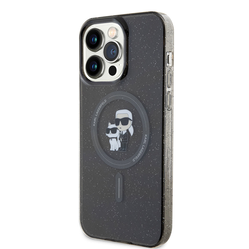 Custodia MagSafe per Apple iPhone 15 Pro Max, Karl Lagerfeld, Glitter, Nera