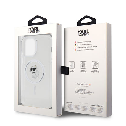 Custodia MagSafe per Apple iPhone 15 Pro Max, Karl Lagerfeld, IML Choupette, Trasparente