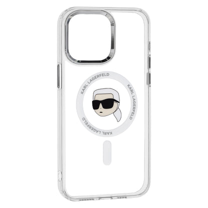 Custodia MagSafe per Apple iPhone 15 Pro Max, Karl Lagerfeld, IML Metal Karl's Head, Bianca