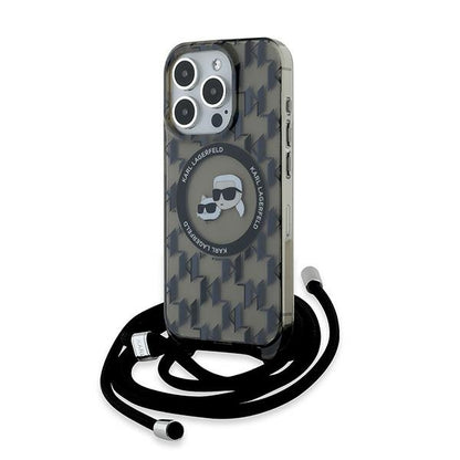 Custodia MagSafe per Apple iPhone 15 Pro Max, Karl Lagerfeld, IML Crossbody Monogram Karl & Choupette's Heads, Nera
