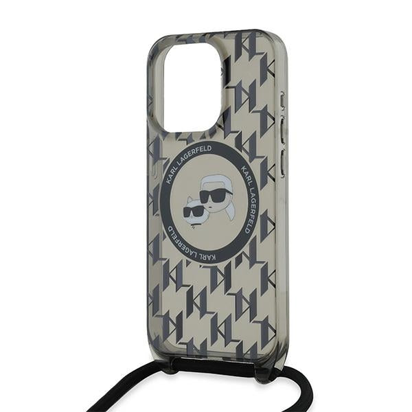 Custodia MagSafe per Apple iPhone 15 Pro Max, Karl Lagerfeld, IML Crossbody Monogram Karl & Choupette's Heads, Nera