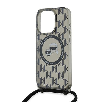 Custodia MagSafe per Apple iPhone 15 Pro Max, Karl Lagerfeld, IML Crossbody Monogram Karl & Choupette's Heads, Nera