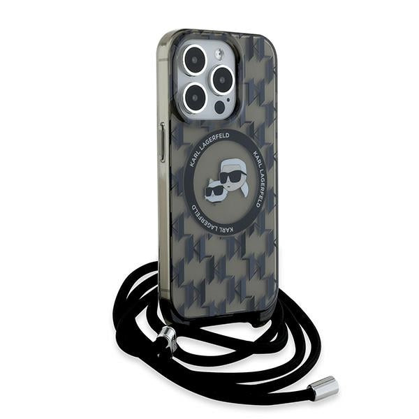 Custodia MagSafe per Apple iPhone 15 Pro Max, Karl Lagerfeld, IML Crossbody Monogram Karl & Choupette's Heads, Nera