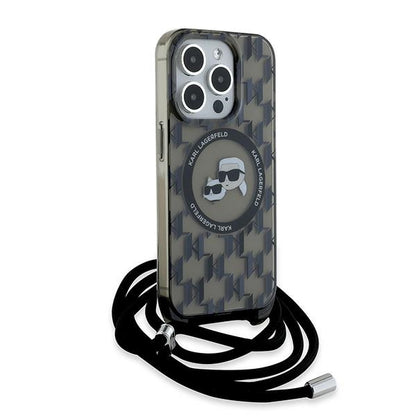 Custodia MagSafe per Apple iPhone 15 Pro Max, Karl Lagerfeld, IML Crossbody Monogram Karl & Choupette's Heads, Nera