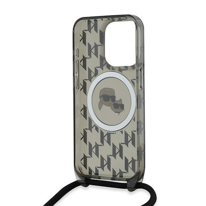Custodia MagSafe per Apple iPhone 15 Pro Max, Karl Lagerfeld, IML Crossbody Monogram Karl & Choupette's Heads, Nera