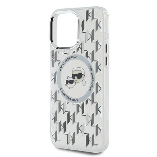 Custodia MagSafe per Apple iPhone 15 Pro Max, Karl Lagerfeld, IML Monogram Karl & Choupette's Heads, Trasparente