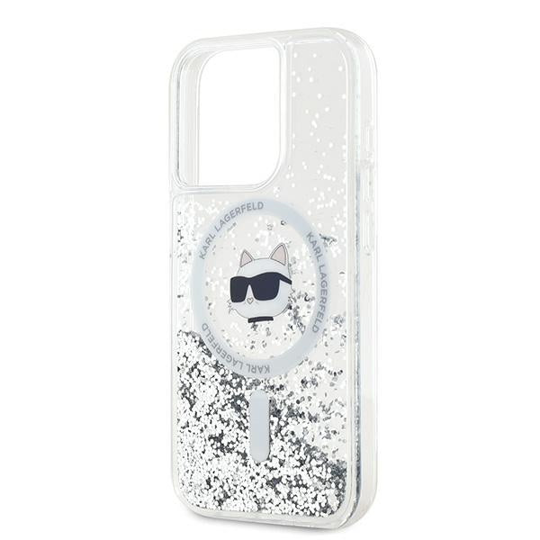 Custodia MagSafe per Apple iPhone 15 Pro Max, Karl Lagerfeld, Liquid Glitter Choupette Head, Trasparente