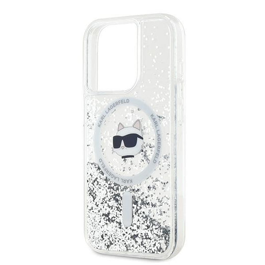 Custodia MagSafe per Apple iPhone 15 Pro Max, Karl Lagerfeld, Liquid Glitter Choupette Head, Trasparente