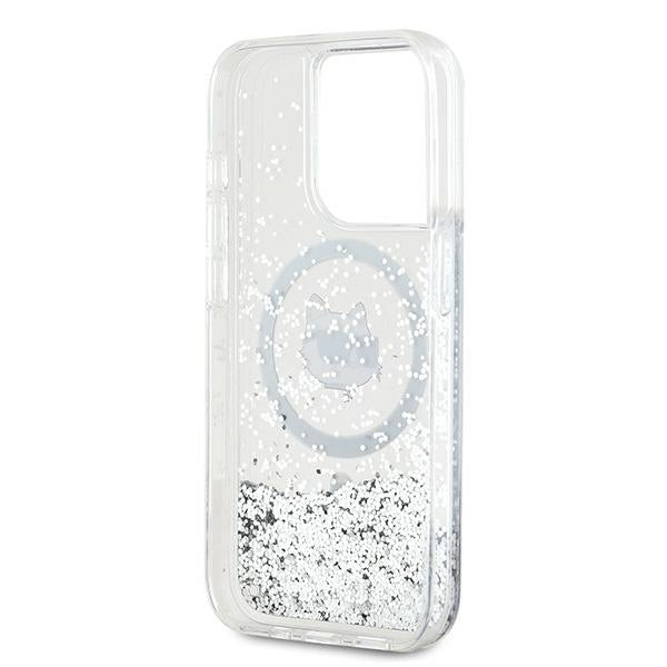 Custodia MagSafe per Apple iPhone 15 Pro Max, Karl Lagerfeld, Liquid Glitter Choupette Head, Trasparente