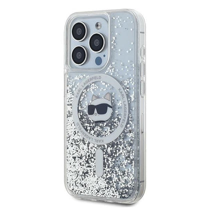 Custodia MagSafe per Apple iPhone 15 Pro Max, Karl Lagerfeld, Liquid Glitter Choupette Head, Trasparente