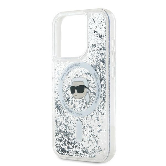 Custodia MagSafe per Apple iPhone 15 Pro Max, Karl Lagerfeld, Liquid Glitter Karl's Head, Trasparente