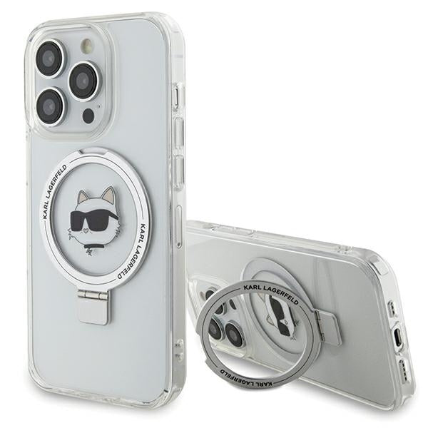 Custodia MagSafe per Apple iPhone 15 Pro Max, Karl Lagerfeld, Ring Stand Choupette's Head, Bianca