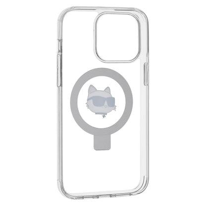Custodia MagSafe per Apple iPhone 15 Pro Max, Karl Lagerfeld, Ring Stand Choupette's Head, Bianca