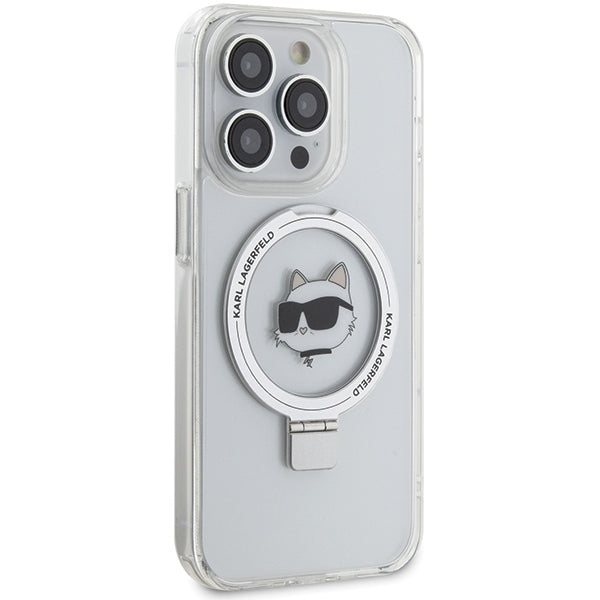 Custodia MagSafe per Apple iPhone 15 Pro Max, Karl Lagerfeld, Ring Stand Choupette's Head, Bianca