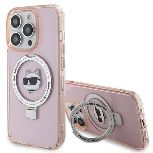 Custodia MagSafe per Apple iPhone 15 Pro Max, Karl Lagerfeld, Ring Stand Choupette's Head, Rosa
