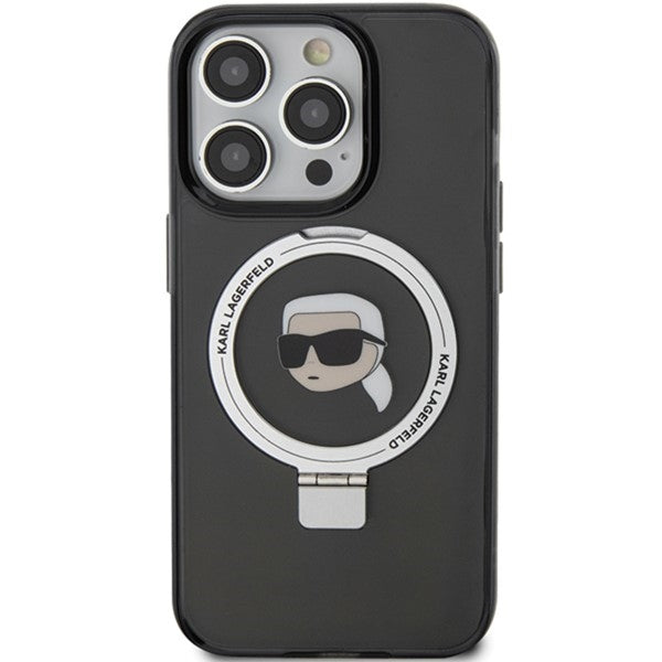 MagSafe Case for Apple iPhone 15 Pro Max, Karl Lagerfeld, Ring Stand Karl's Head, Black