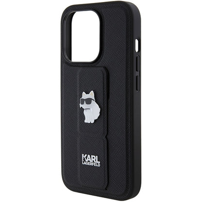 MagSafe Case for Apple iPhone 15 Pro Max, Karl Lagerfeld, Saffiano Gripstand Choupette, Black