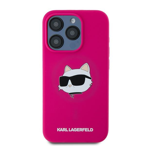 Custodia MagSafe per Apple iPhone 15 Pro Max, Karl Lagerfeld, Silicone Choupette's Head, Fucsia