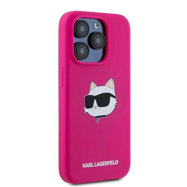 Custodia MagSafe per Apple iPhone 15 Pro Max, Karl Lagerfeld, Silicone Choupette's Head, Fucsia