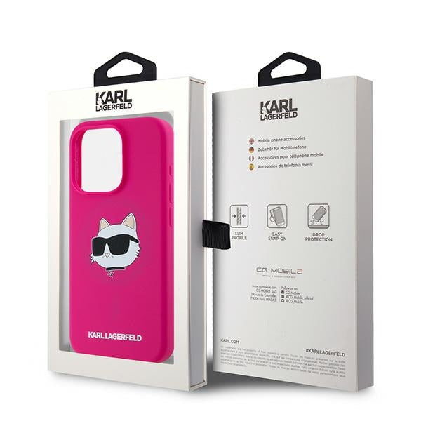 Custodia MagSafe per Apple iPhone 15 Pro Max, Karl Lagerfeld, Silicone Choupette's Head, Fucsia