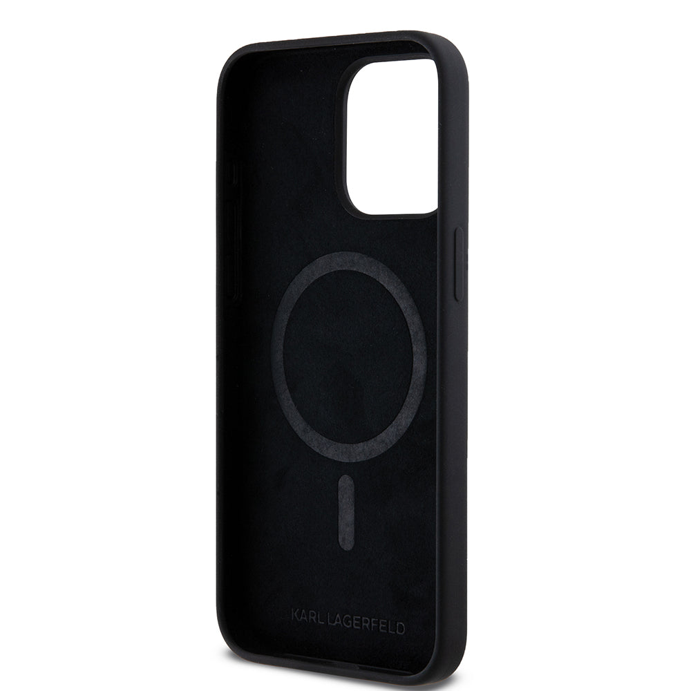 Custodia MagSafe per Apple iPhone 15 Pro Max, Karl Lagerfeld, Silicone Choupette's Head, Nera