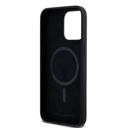 Custodia MagSafe per Apple iPhone 15 Pro Max, Karl Lagerfeld, Silicone Choupette's Head, Nera