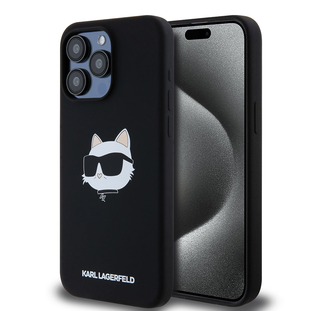 Custodia MagSafe per Apple iPhone 15 Pro Max, Karl Lagerfeld, Silicone Choupette's Head, Nera