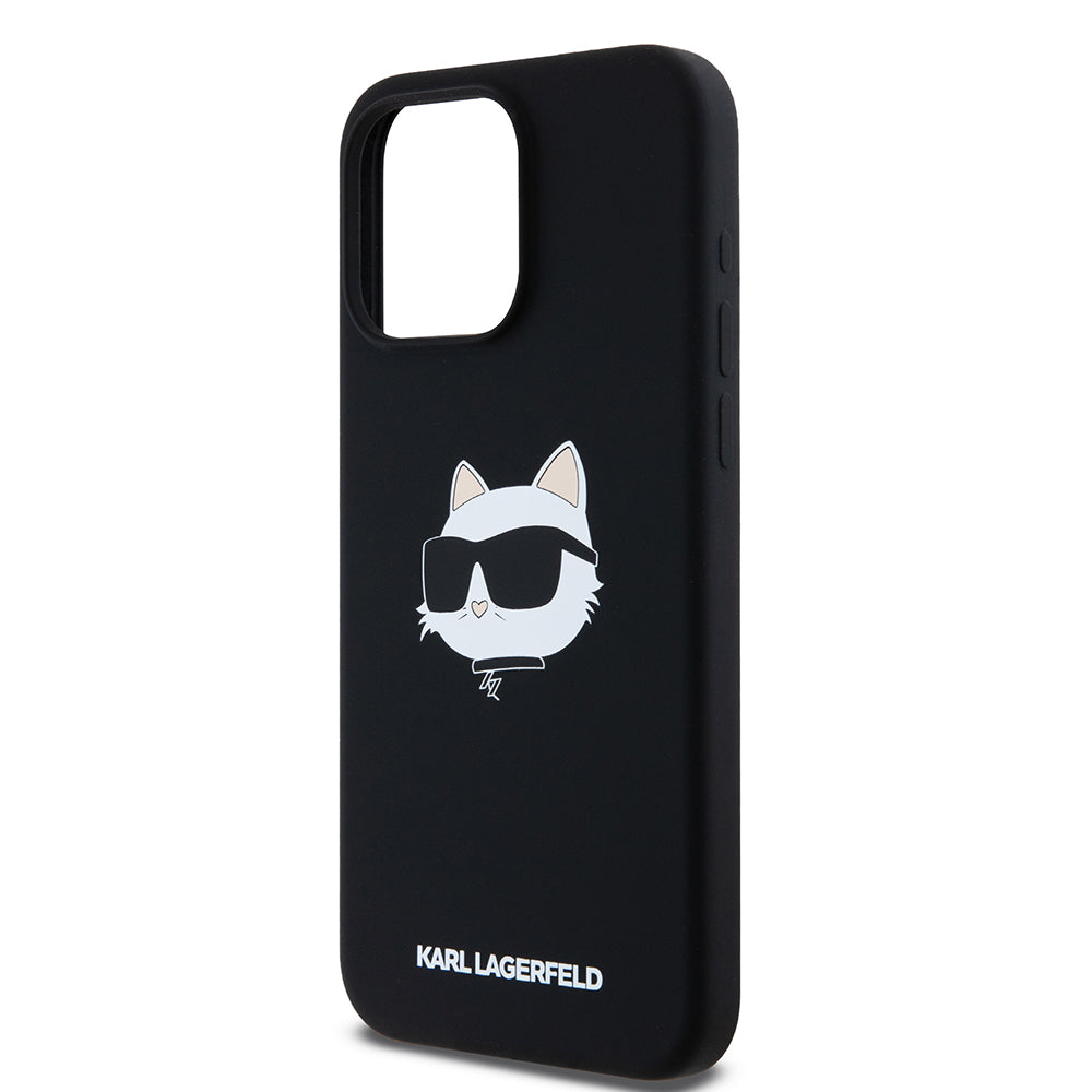 Custodia MagSafe per Apple iPhone 15 Pro Max, Karl Lagerfeld, Silicone Choupette's Head, Nera