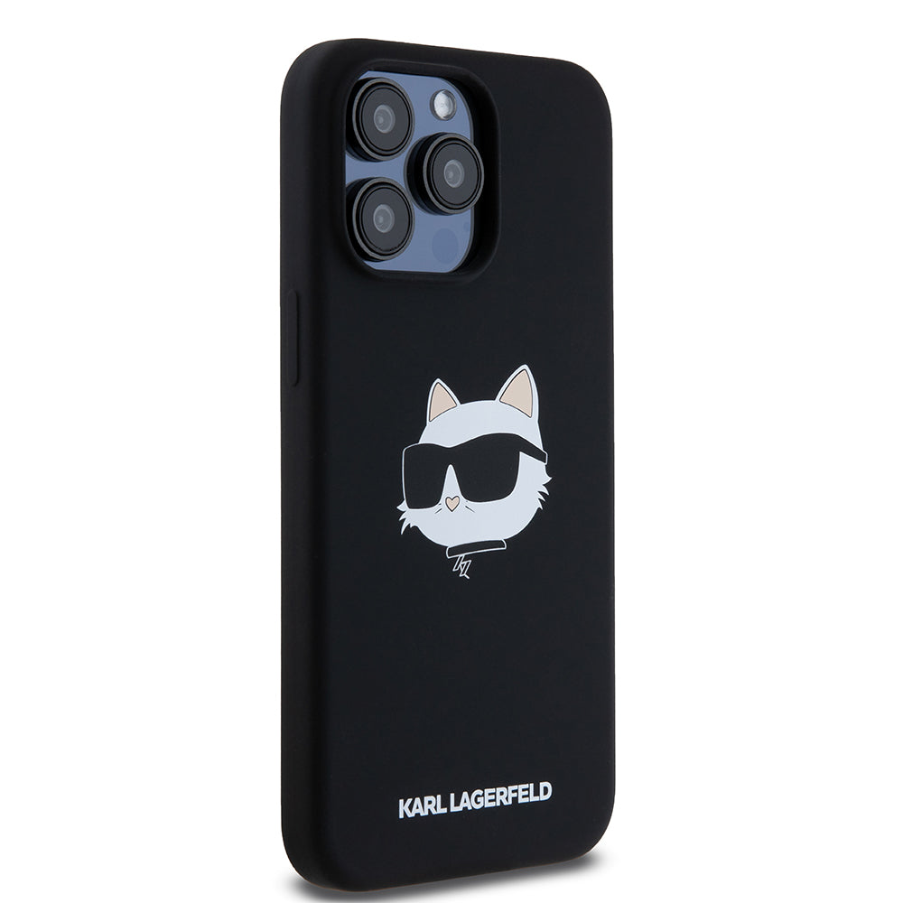 Custodia MagSafe per Apple iPhone 15 Pro Max, Karl Lagerfeld, Silicone Choupette's Head, Nera