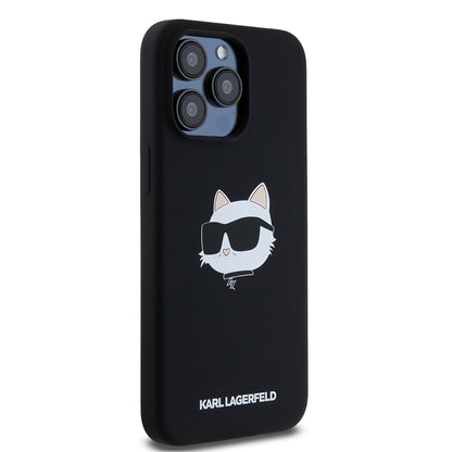 Custodia MagSafe per Apple iPhone 15 Pro Max, Karl Lagerfeld, Silicone Choupette's Head, Nera