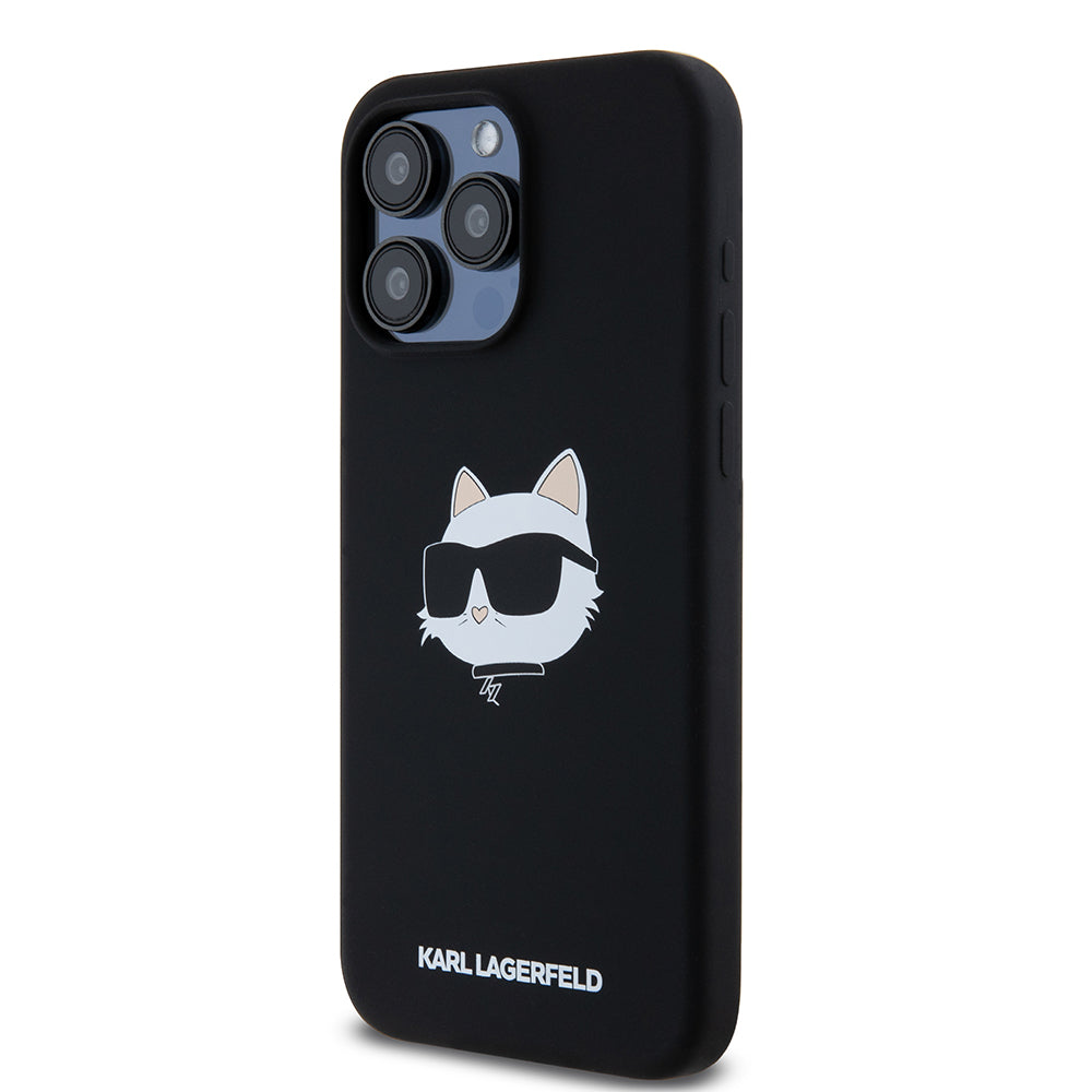Custodia MagSafe per Apple iPhone 15 Pro Max, Karl Lagerfeld, Silicone Choupette's Head, Nera