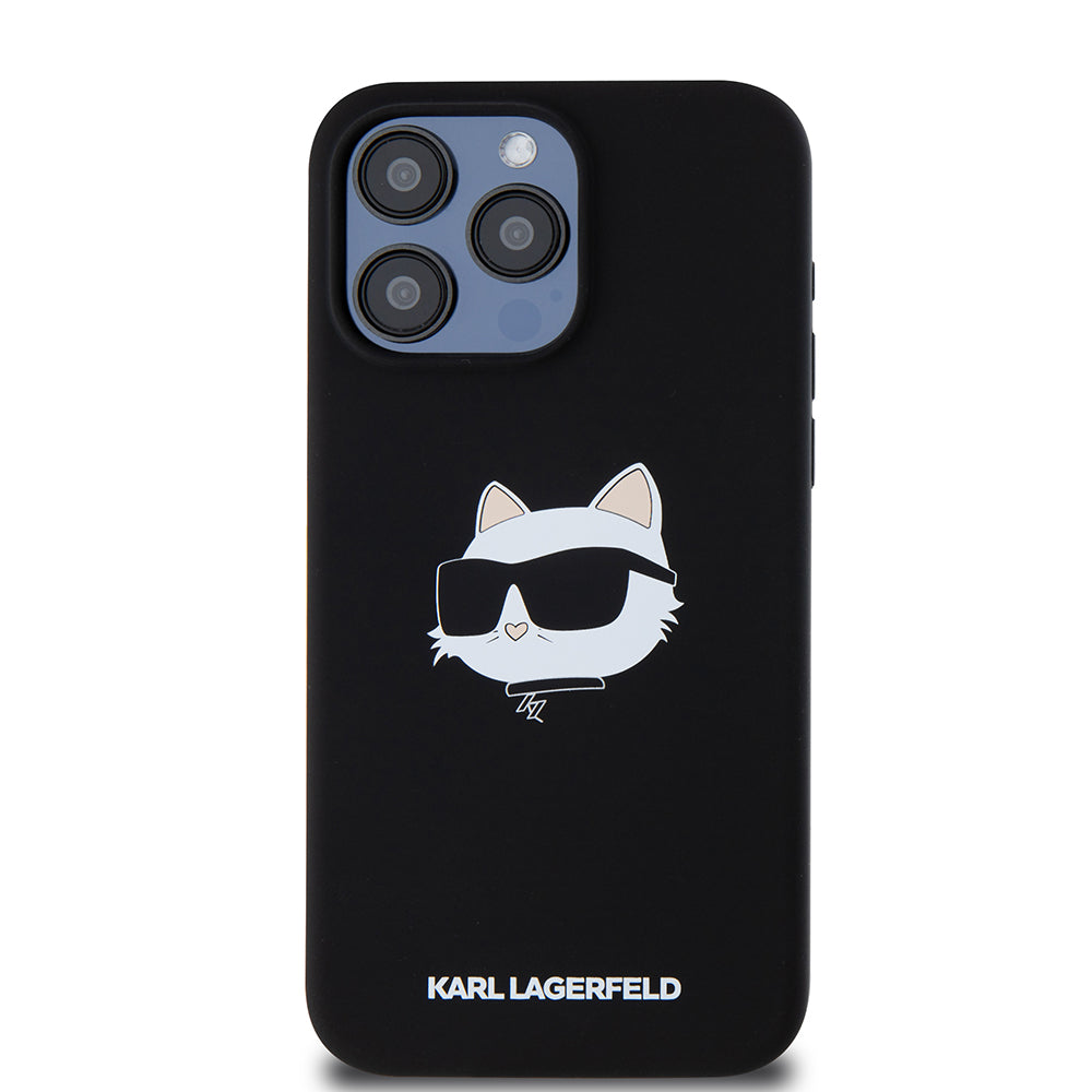Custodia MagSafe per Apple iPhone 15 Pro Max, Karl Lagerfeld, Silicone Choupette's Head, Nera