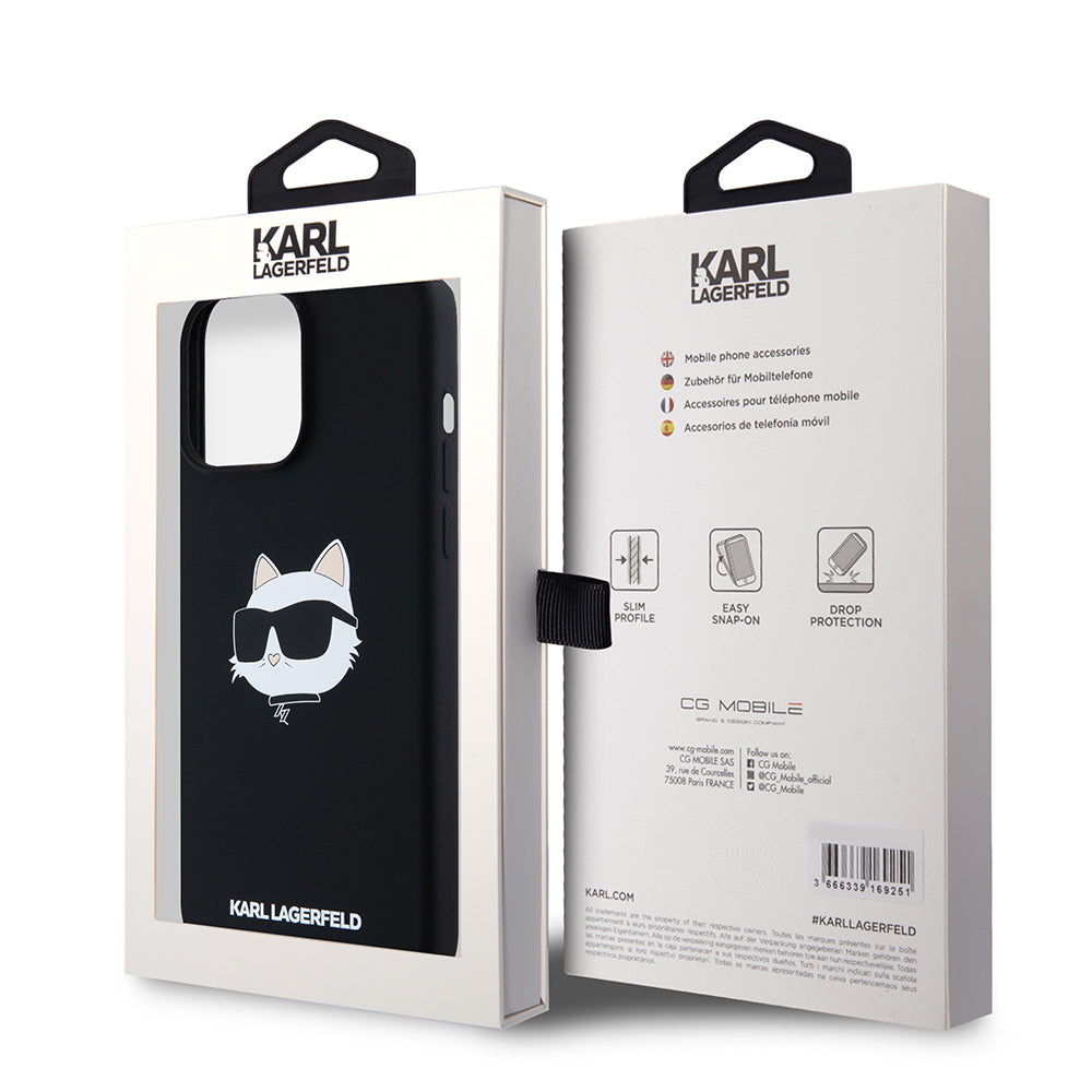 Custodia MagSafe per Apple iPhone 15 Pro Max, Karl Lagerfeld, Silicone Choupette's Head, Nera