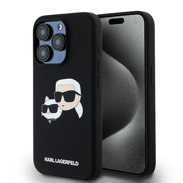 Custodia MagSafe per Apple iPhone 15 Pro Max, Karl Lagerfeld, Silicone Karl & Choupette, Nera