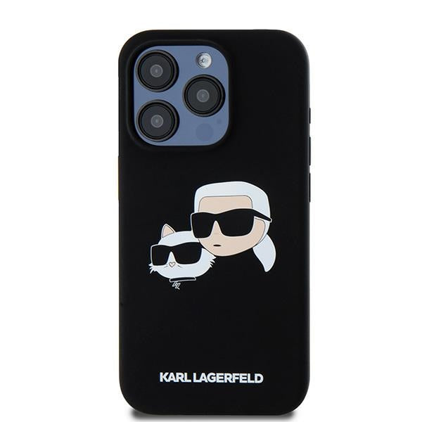 Custodia MagSafe per Apple iPhone 15 Pro Max, Karl Lagerfeld, Silicone Karl & Choupette, Nera