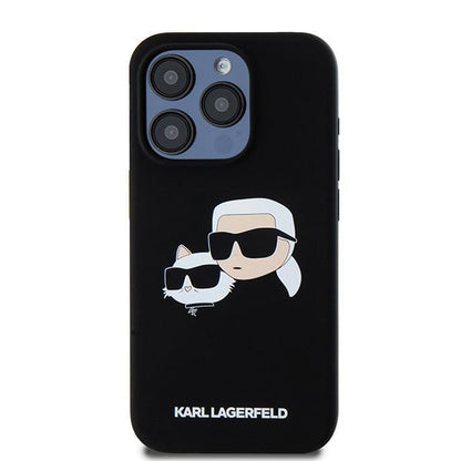 Custodia MagSafe per Apple iPhone 15 Pro Max, Karl Lagerfeld, Silicone Karl & Choupette, Nera