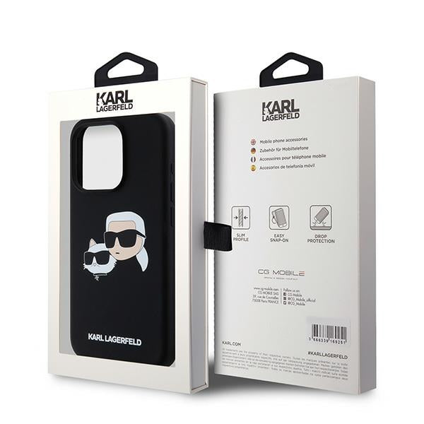 Custodia MagSafe per Apple iPhone 15 Pro Max, Karl Lagerfeld, Silicone Karl & Choupette, Nera
