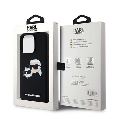 Custodia MagSafe per Apple iPhone 15 Pro Max, Karl Lagerfeld, Silicone Karl & Choupette, Nera