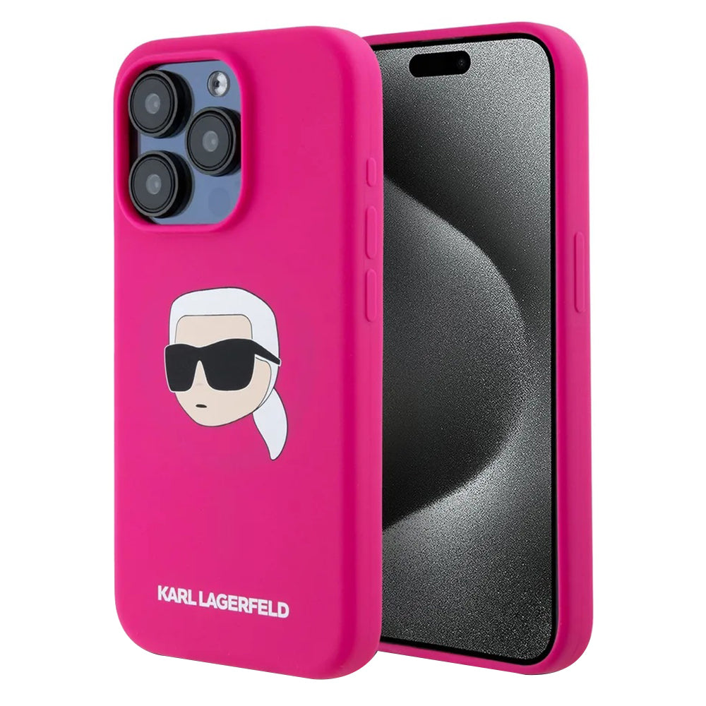 Custodia MagSafe per Apple iPhone 15 Pro Max, Karl Lagerfeld, Silicone Karl's Head, Fucsia