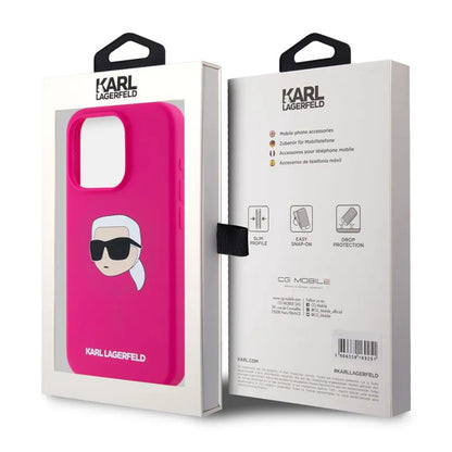 Custodia MagSafe per Apple iPhone 15 Pro Max, Karl Lagerfeld, Silicone Karl's Head, Fucsia