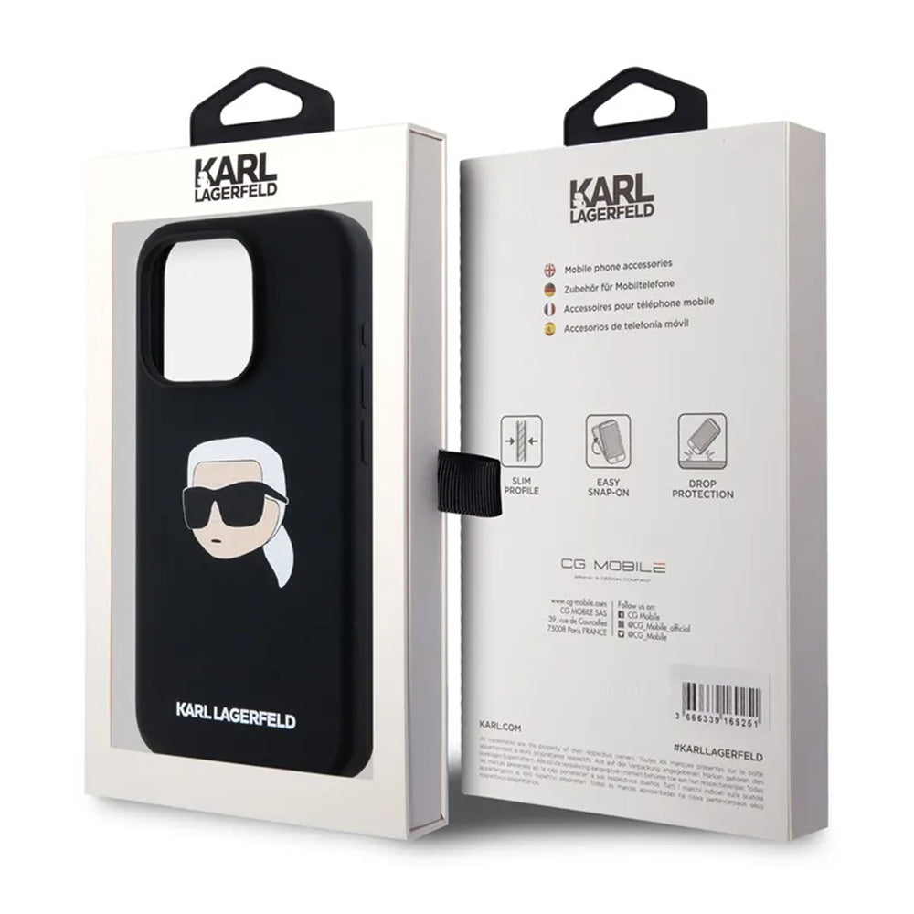 Custodia MagSafe per Apple iPhone 15 Pro Max, Karl Lagerfeld, Silicone Karl's Head, Nera